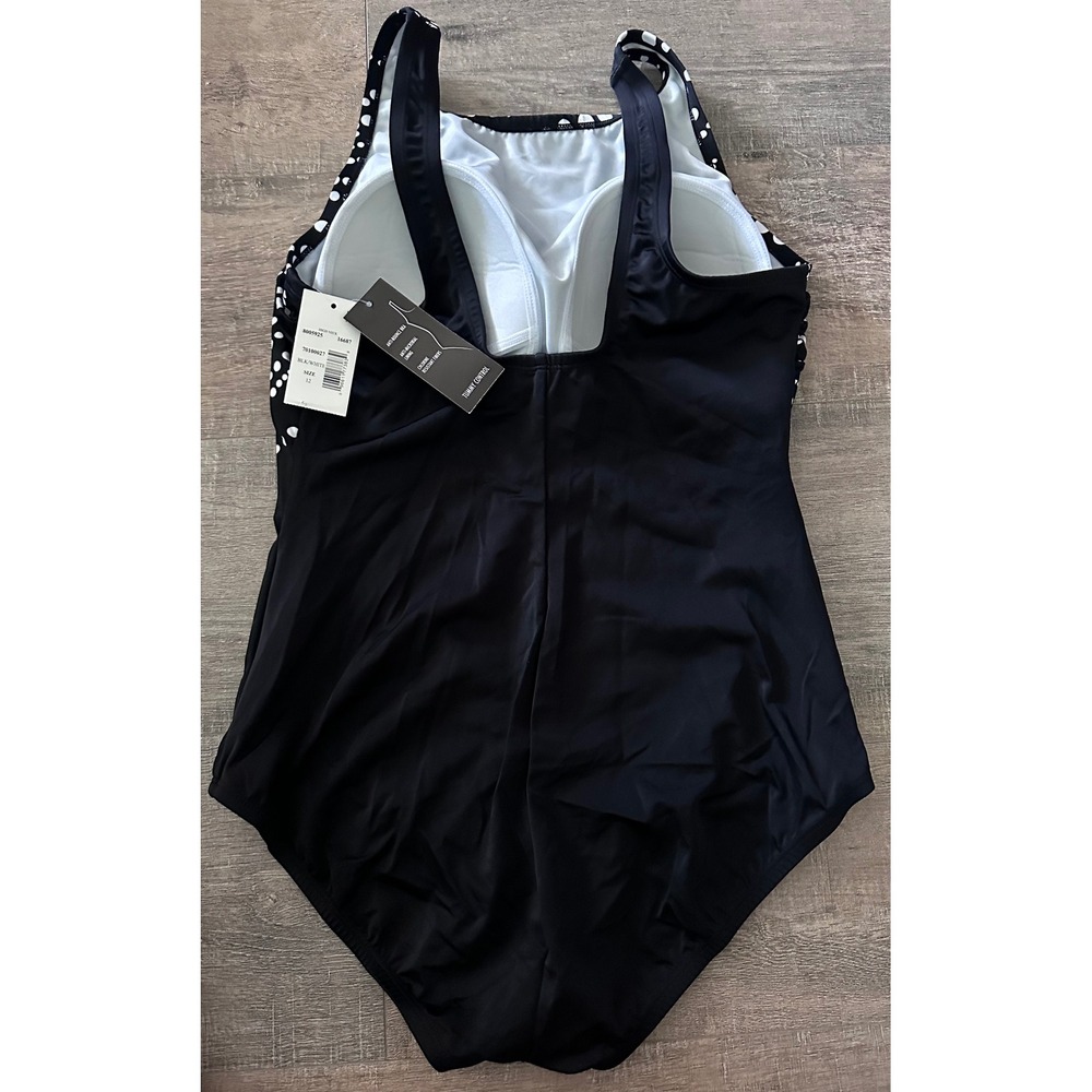 ShapeSolver Sport Penbrooke Black White Dot High Neck Tummy Control Swimsuit 12 - Picture 8 of 12